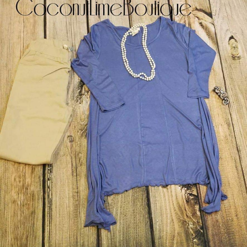 Slate Blue Shark Hem Blouse Medium